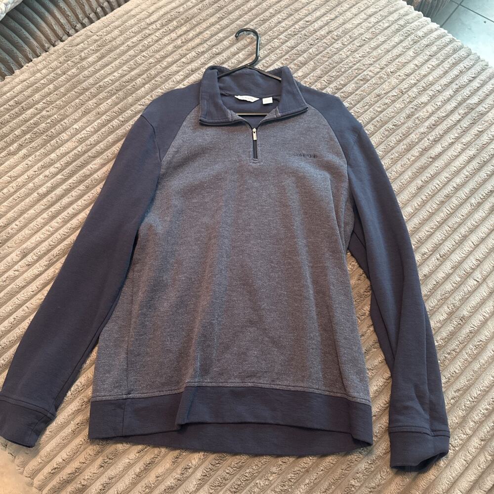 Calvin Klein Jeans Mens Navy Blue Quarter Zip Textured Knit Sweater Size L